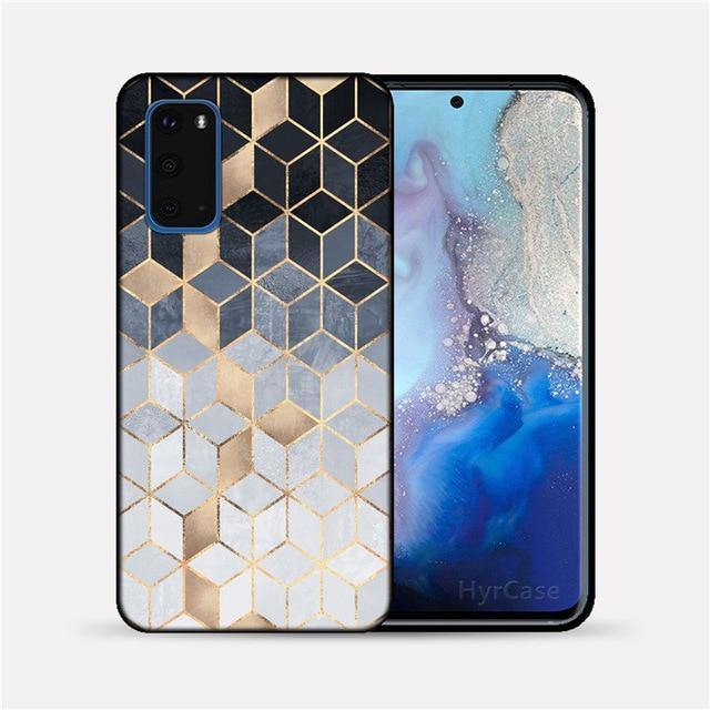 Marble Geometric Soft TPU Black Silicone Phone Case Cover For Samsung Galaxy - Carbon Cases