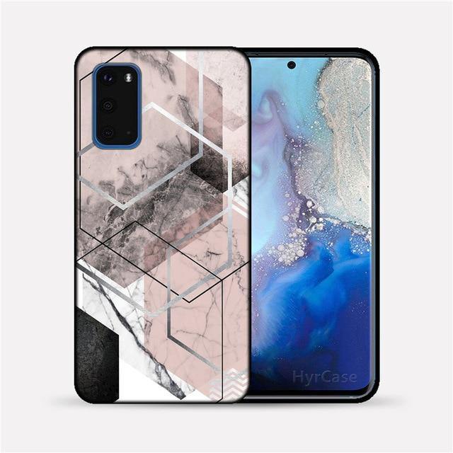 Marble Geometric Soft TPU Black Silicone Phone Case Cover For Samsung Galaxy - Carbon Cases