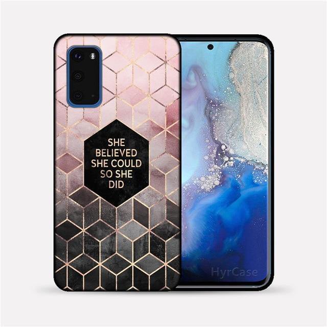 Marble Geometric Soft TPU Black Silicone Phone Case Cover For Samsung Galaxy - Carbon Cases