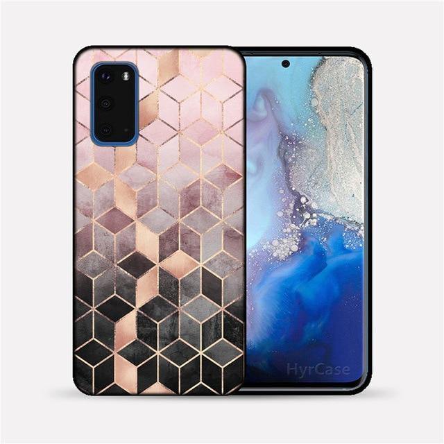 Marble Geometric Soft TPU Black Silicone Phone Case Cover For Samsung Galaxy - Carbon Cases