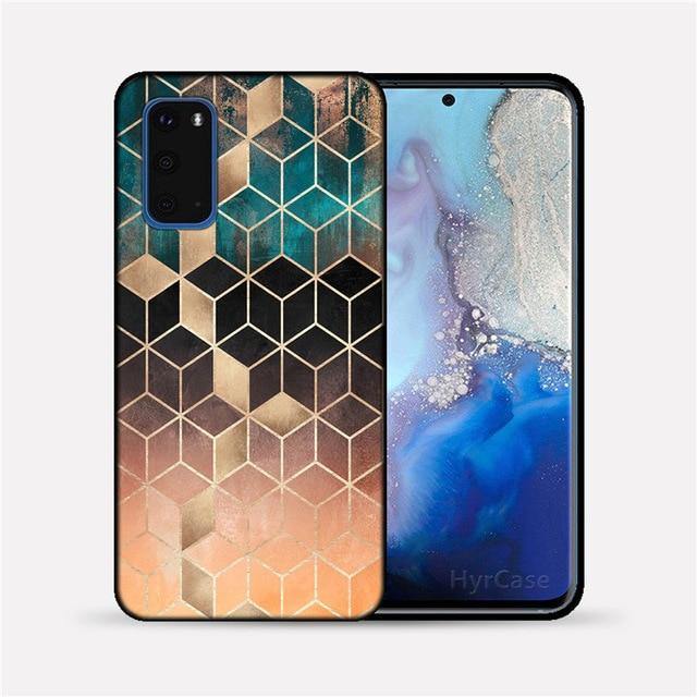 Marble Geometric Soft TPU Black Silicone Phone Case Cover For Samsung Galaxy - Carbon Cases