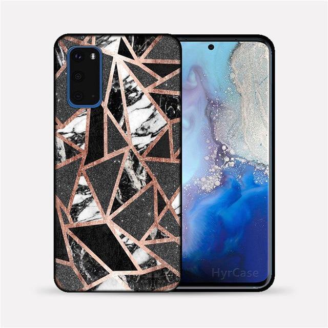 Marble Geometric Soft TPU Black Silicone Phone Case Cover For Samsung Galaxy - Carbon Cases