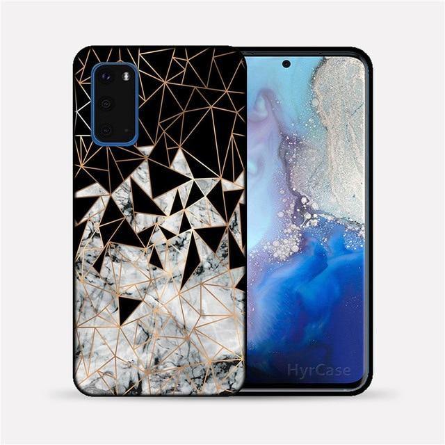 Marble Geometric Soft TPU Black Silicone Phone Case Cover For Samsung Galaxy - Carbon Cases