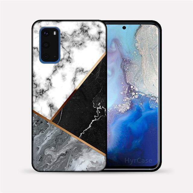 Marble Geometric Soft TPU Black Silicone Phone Case Cover For Samsung Galaxy - Carbon Cases