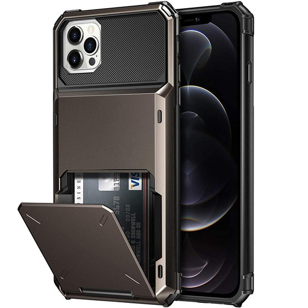 Armour Slide Wallet Card Slots Holder Cover For iPhone - Carbon Cases