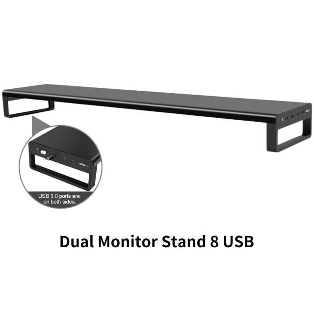 Aluminium Dual Monitor Stand Holder Metal Riser with USB 3.0 Hub Ports Support - Carbon Cases