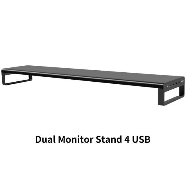 Aluminium Dual Monitor Stand Holder Metal Riser with USB 3.0 Hub Ports Support - Carbon Cases