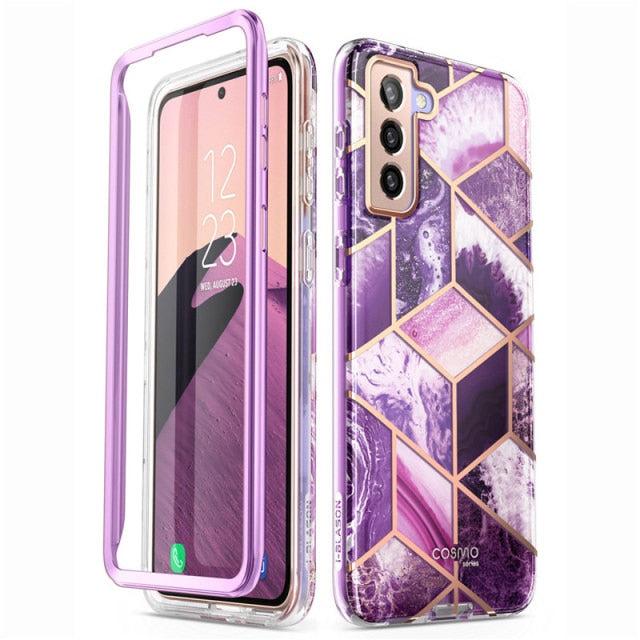 For Samsung Galaxy S21 Case 6.2" I-BLASON Cosmo Full-Body Glitter Marble Cover WITHOUT Built-in Screen Protector - Carbon Cases