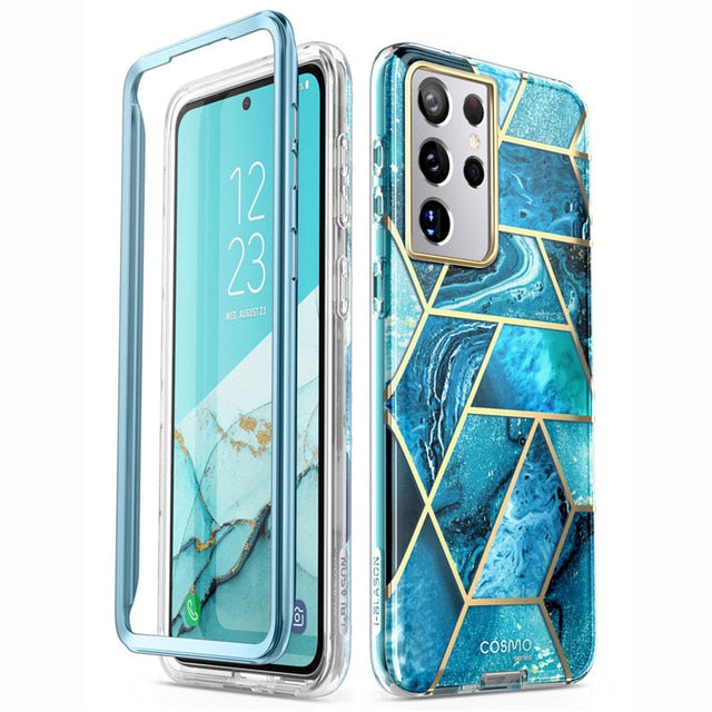 For Samsung Galaxy S21 Ultra Case 6.8" I-BLASON Cosmo Full-Body Glitter Marble Cover WITHOUT Built-in Screen Protector - Carbon Cases