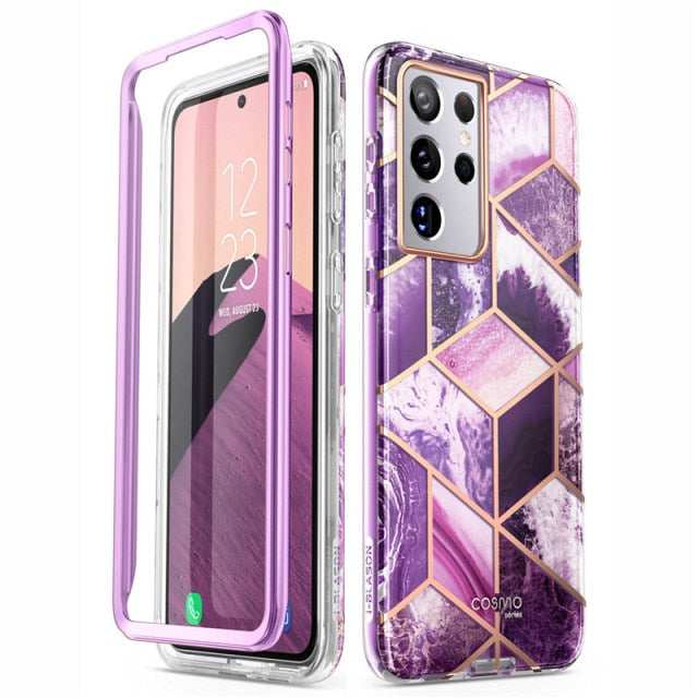 For Samsung Galaxy S21 Ultra Case 6.8" I-BLASON Cosmo Full-Body Glitter Marble Cover WITHOUT Built-in Screen Protector - Carbon Cases