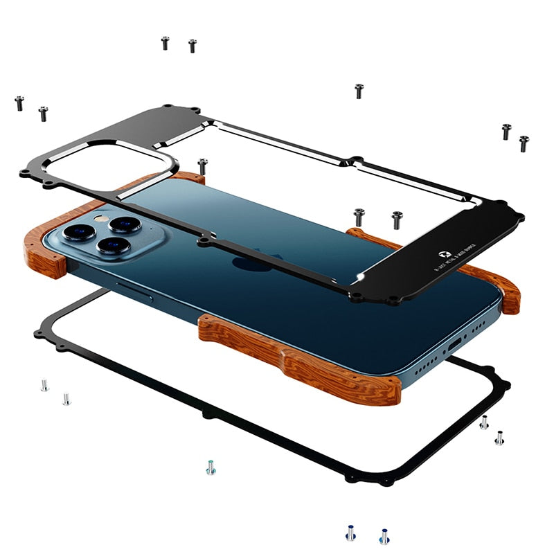 Aluminum Bumper Metal & Wood Shockproof Back Phone Case - Carbon Cases