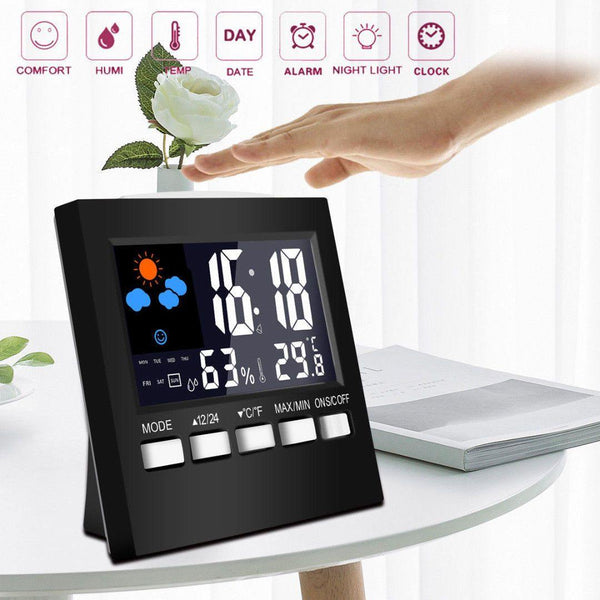 Weather Clock Colour Screen New Digital Display Thermometer Humidity Clock - Carbon Cases