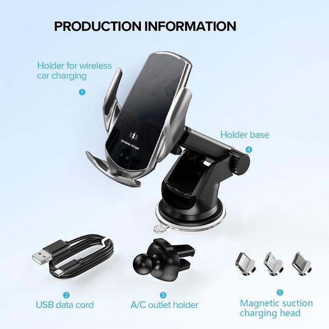 Automatic Clamping 15W Qi Car Wireless Charger - Carbon Cases