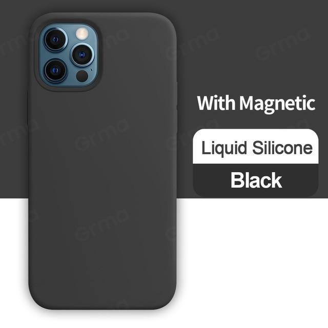 Original Magnetic Genuine Leather Liquid Silicone Cover for iPhone - Carbon Cases