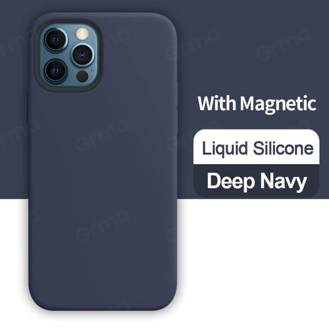 Original Magnetic Genuine Leather Liquid Silicone Cover for iPhone - Carbon Cases