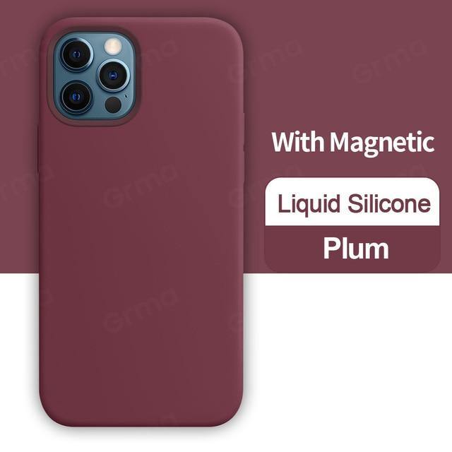 Original Magnetic Genuine Leather Liquid Silicone Cover for iPhone - Carbon Cases