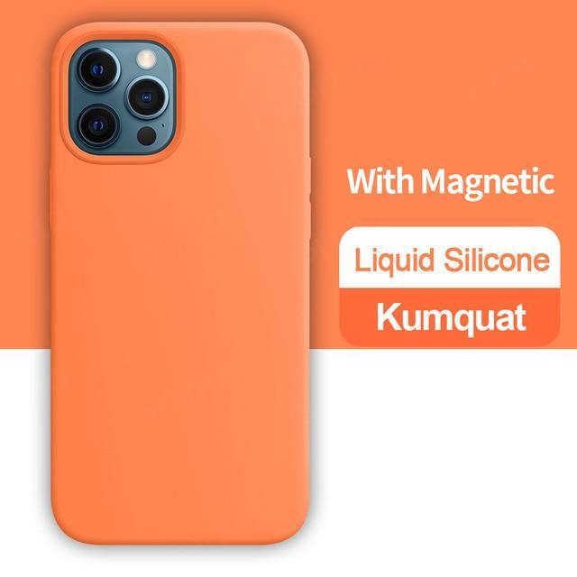 Original Magnetic Genuine Leather Liquid Silicone Cover for iPhone - Carbon Cases