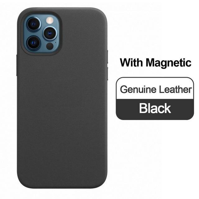 Original Magnetic Genuine Leather Liquid Silicone Cover for iPhone - Carbon Cases