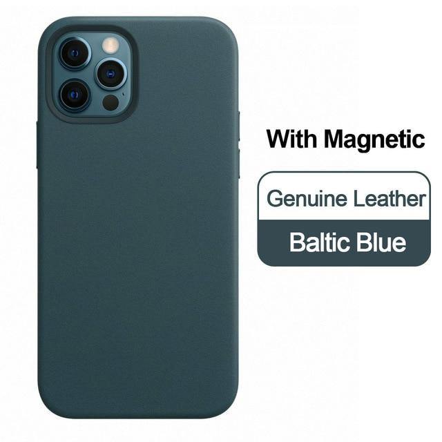 Original Magnetic Genuine Leather Liquid Silicone Cover for iPhone - Carbon Cases