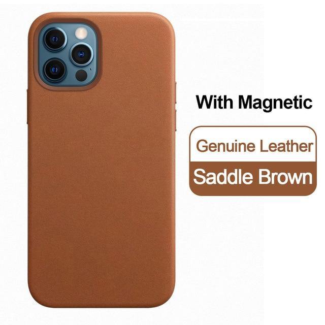 Original Magnetic Genuine Leather Liquid Silicone Cover for iPhone - Carbon Cases