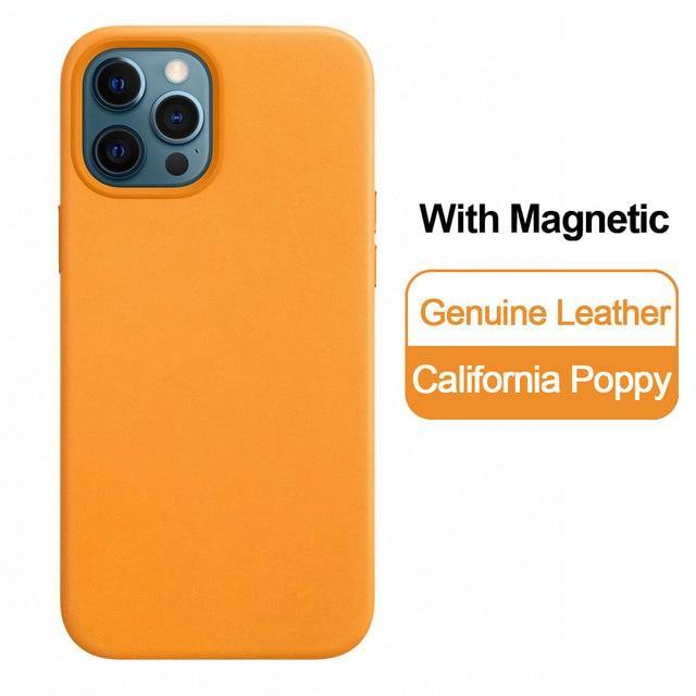 Original Magnetic Genuine Leather Liquid Silicone Cover for iPhone - Carbon Cases