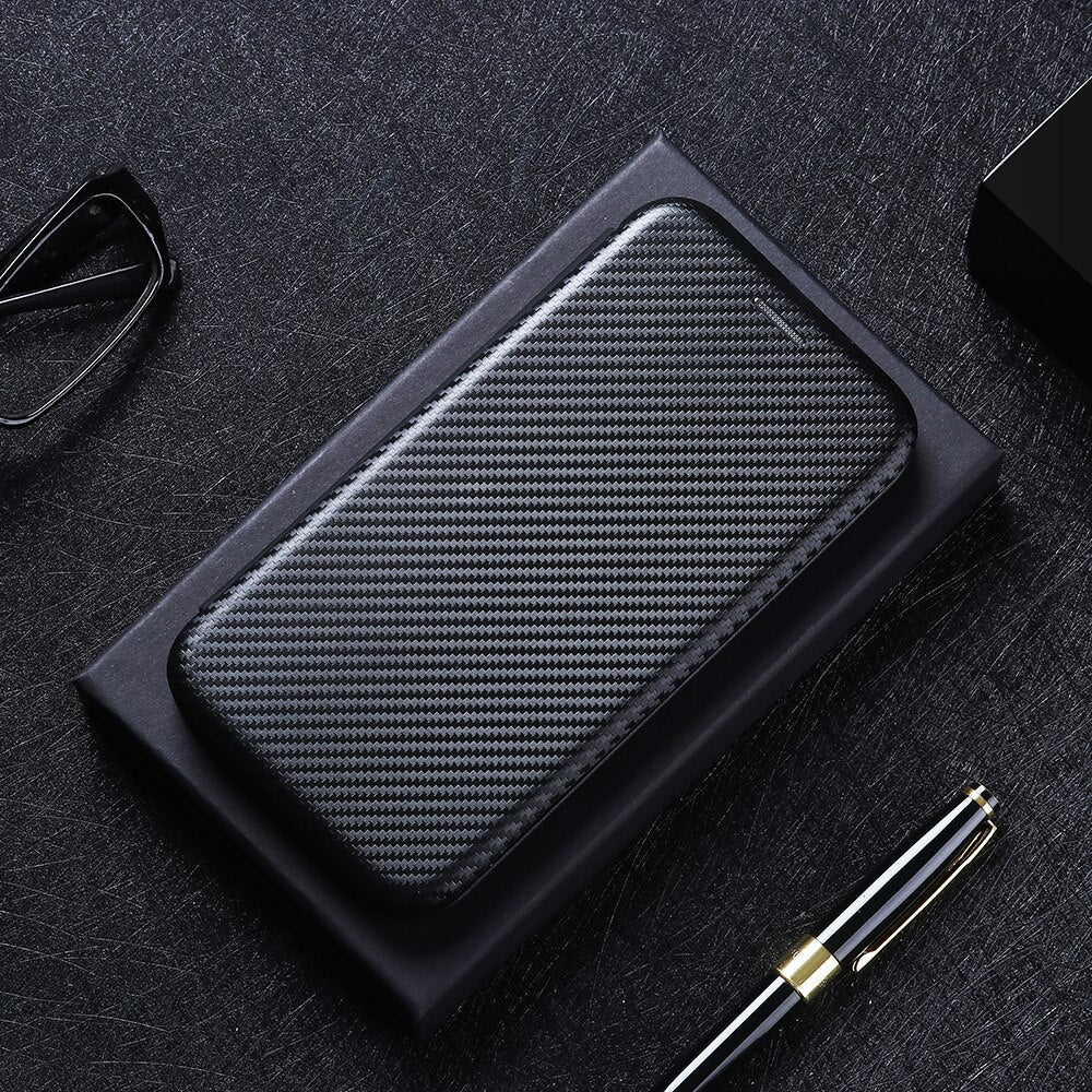 NEW - Carbon Fiber Flip Magnetic Leather Case - Carbon Cases