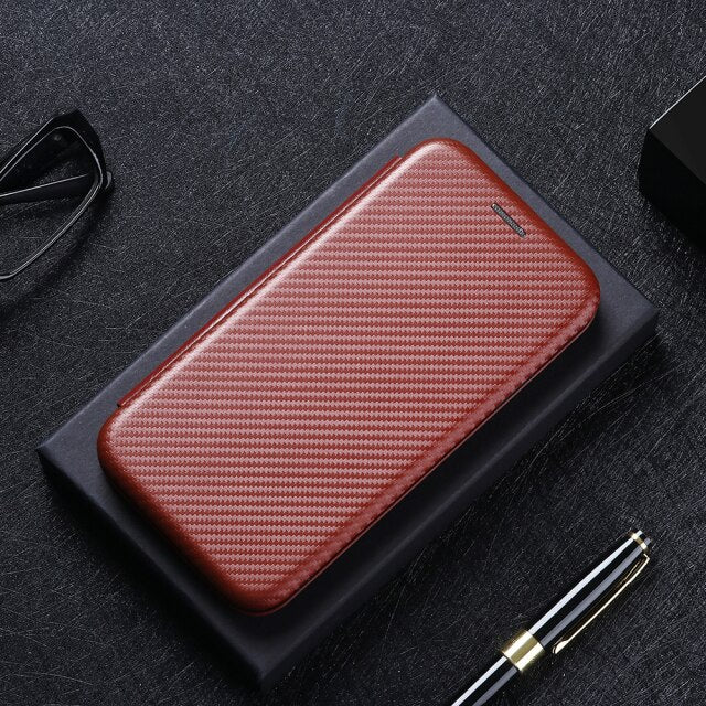 NEW - Carbon Fiber Flip Magnetic Leather Case - Carbon Cases