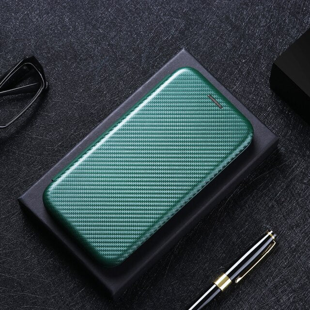 NEW - Carbon Fiber Flip Magnetic Leather Case - Carbon Cases