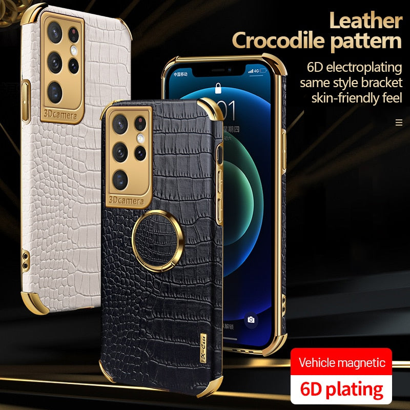 Luxury Ring Holder Leather Phone Case For Samsung Galaxy - Carbon Cases