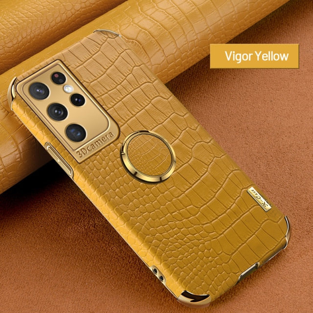 Luxury Ring Holder Leather Phone Case For Samsung Galaxy - Carbon Cases