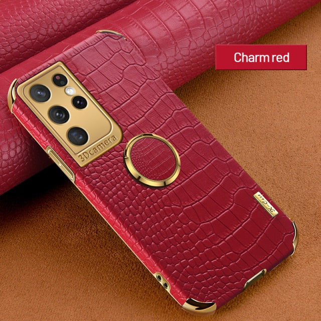 Luxury Ring Holder Leather Phone Case For Samsung Galaxy - Carbon Cases
