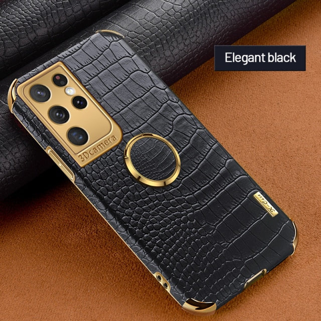 Luxury Ring Holder Leather Phone Case For Samsung Galaxy - Carbon Cases