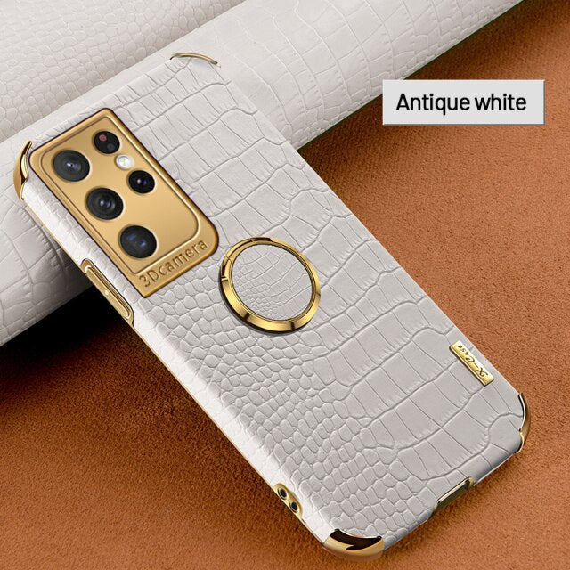 Luxury Ring Holder Leather Phone Case For Samsung Galaxy - Carbon Cases