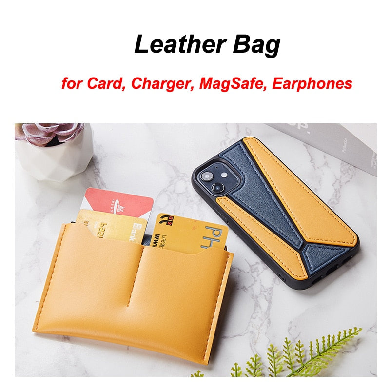 iPhone 12 Case Splice PU Leather Shockproof Cover with Wallet Card Bag for MagSafe - Carbon Cases