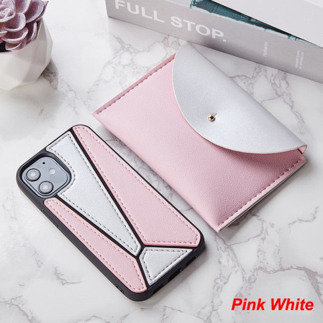 iPhone 12 Case Splice PU Leather Shockproof Cover with Wallet Card Bag for MagSafe - Carbon Cases