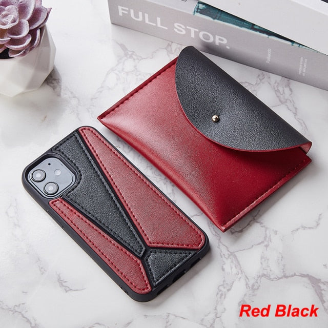 iPhone 12 Case Splice PU Leather Shockproof Cover with Wallet Card Bag for MagSafe - Carbon Cases