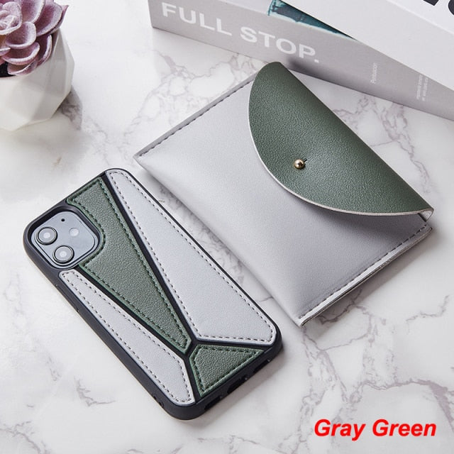 iPhone 12 Case Splice PU Leather Shockproof Cover with Wallet Card Bag for MagSafe - Carbon Cases