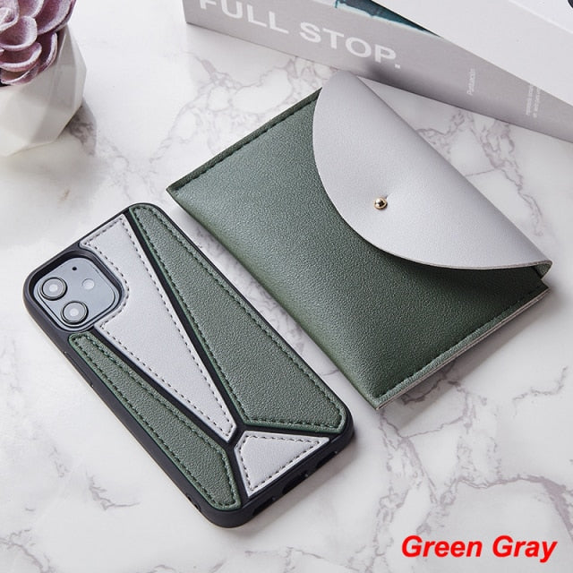 iPhone 12 Case Splice PU Leather Shockproof Cover with Wallet Card Bag for MagSafe - Carbon Cases