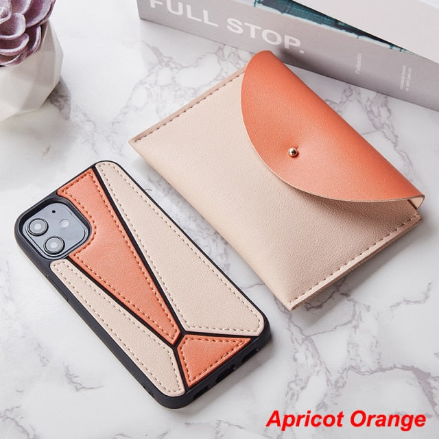 iPhone 12 Case Splice PU Leather Shockproof Cover with Wallet Card Bag for MagSafe - Carbon Cases