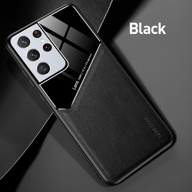 Leather Texture Car Magnetic Holder Back Covers for Samsung Galaxy - Carbon Cases