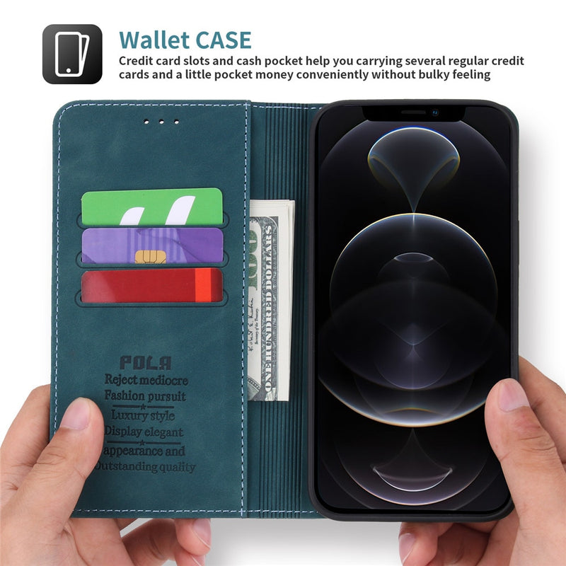 Luxury Leather Flip Wallet Case For iPhone Business Magnetic Card Phone Cover - Carbon Cases
