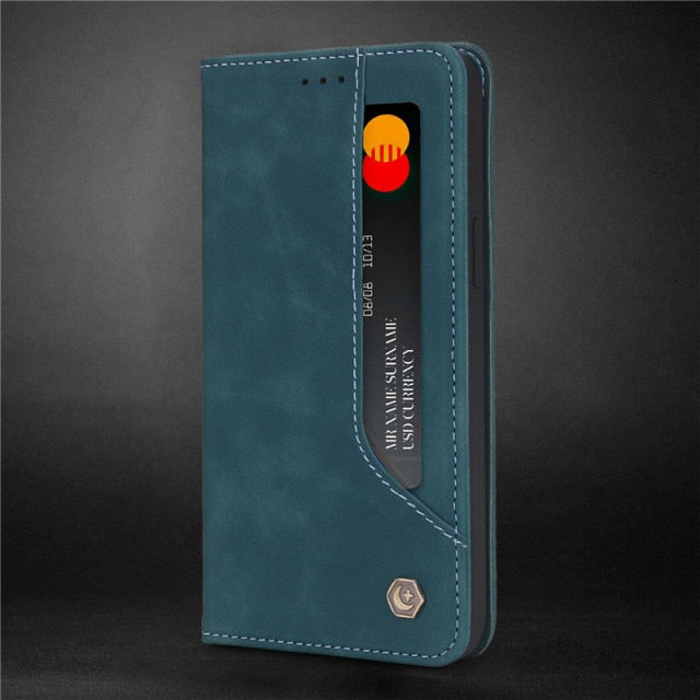 Luxury Leather Flip Wallet Case For iPhone Business Magnetic Card Phone Cover - Carbon Cases