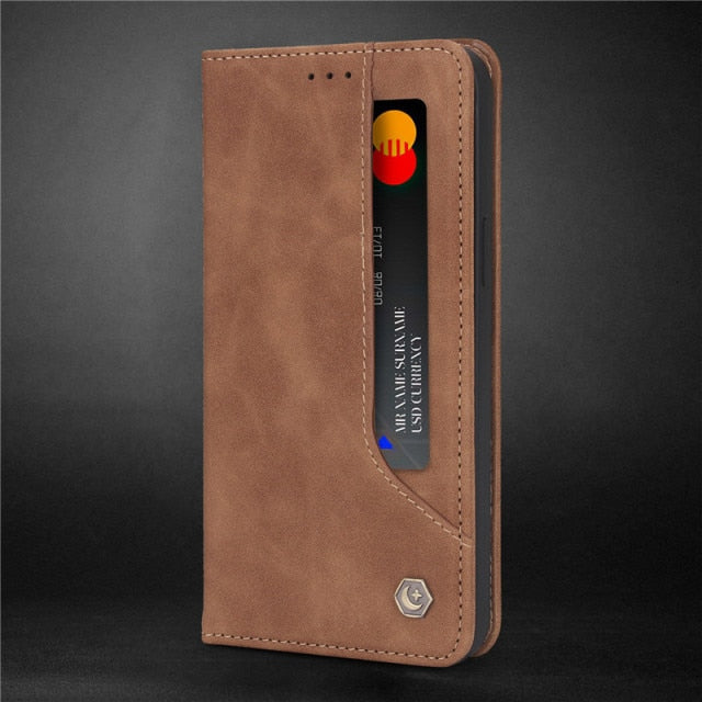 Luxury Leather Flip Wallet Case For iPhone Business Magnetic Card Phone Cover - Carbon Cases