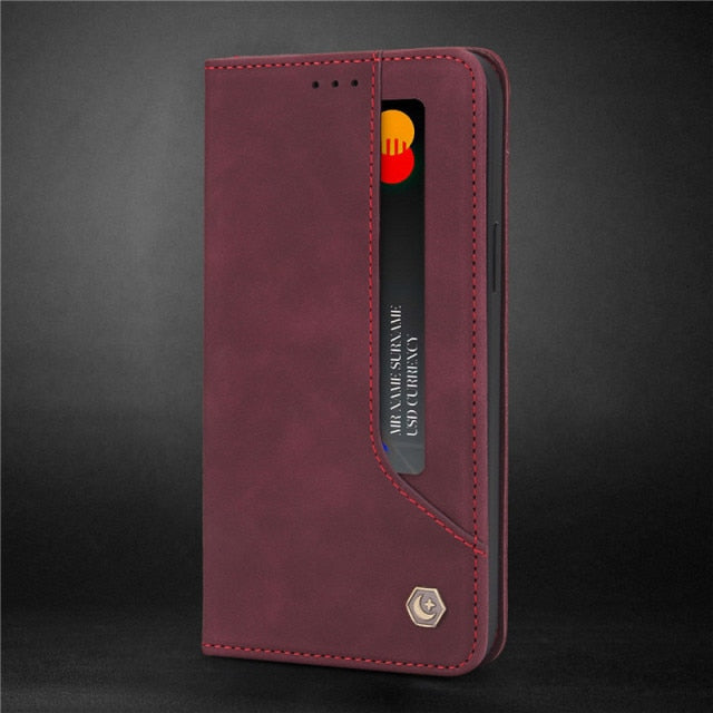 Luxury Leather Flip Wallet Case For iPhone Business Magnetic Card Phone Cover - Carbon Cases