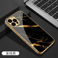 iPhone 12 Case Tempered Glass Pattern Shockproof Plating Relief Edge - Carbon Cases