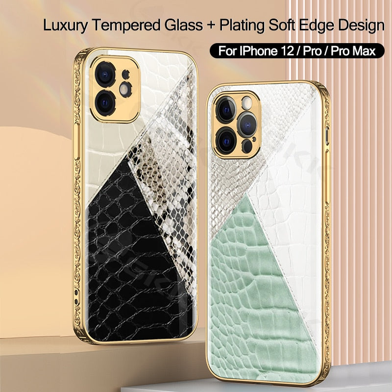 iPhone 12 Case Tempered Glass Pattern Shockproof Plating - Carbon Cases