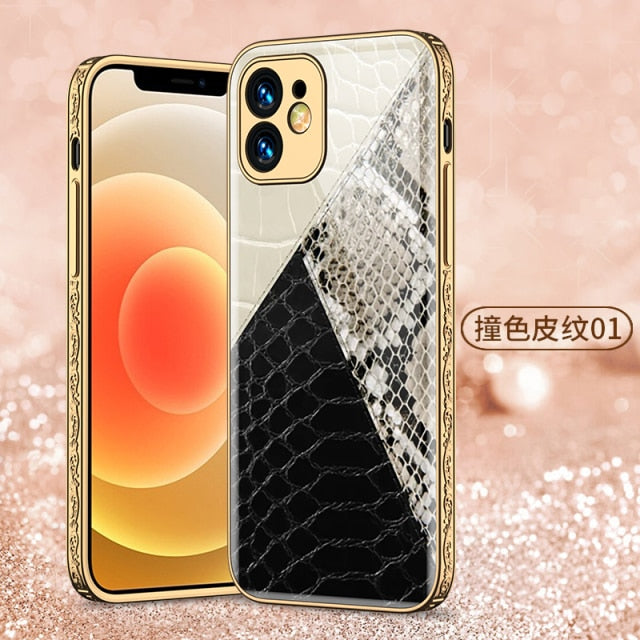 iPhone 12 Case Tempered Glass Pattern Shockproof Plating - Carbon Cases