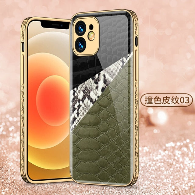 iPhone 12 Case Tempered Glass Pattern Shockproof Plating - Carbon Cases