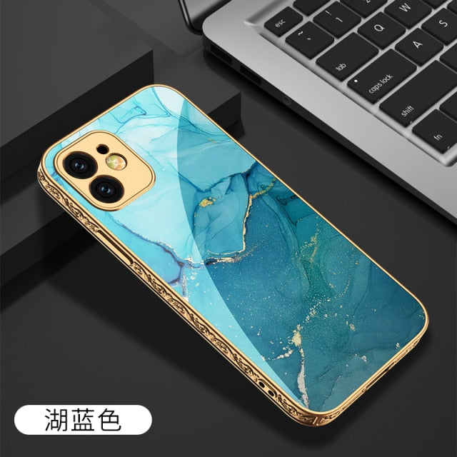 iPhone 12 Case Tempered Glass Pattern Shockproof Plating - Carbon Cases