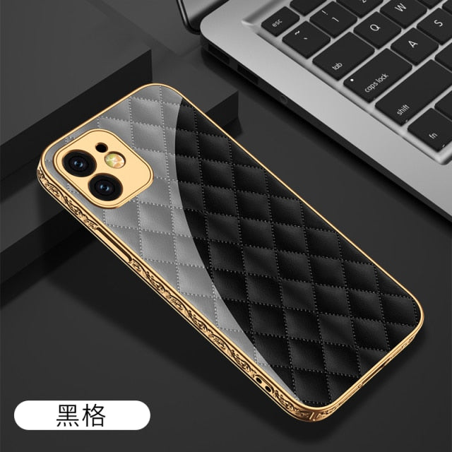 iPhone 12 Case Tempered Glass Pattern Shockproof Plating - Carbon Cases